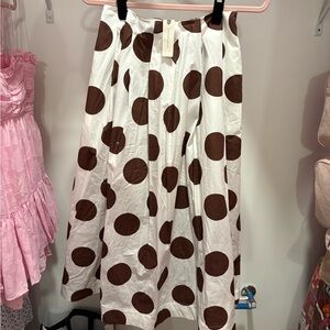 Anthropologie White and Brown Polka Dot A-Line Skirt